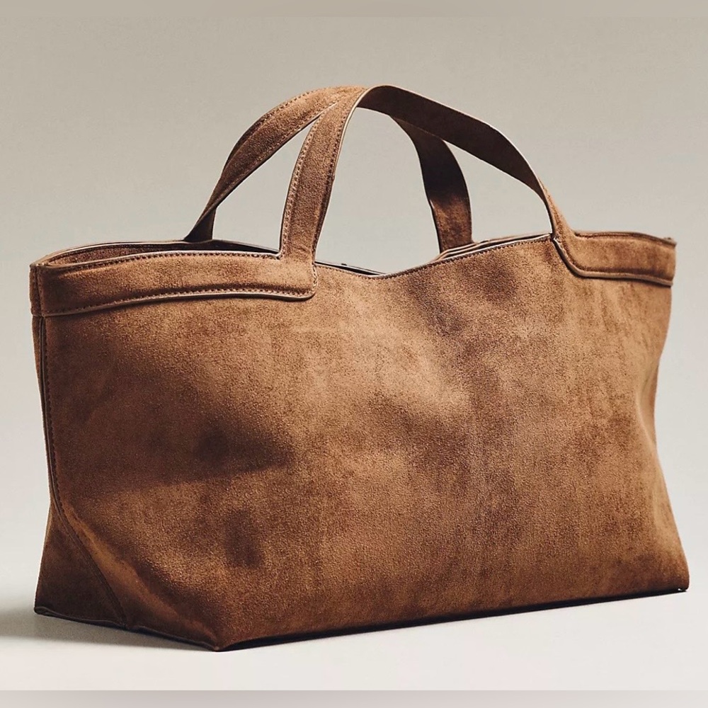 Anthropologie Faux Suede East West Tote Tan NWT - Picture 2 of 3